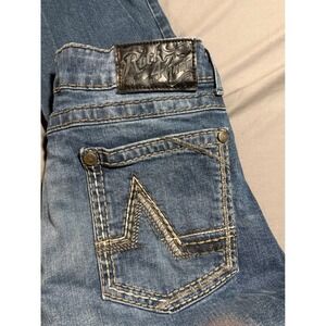 Rock 4 denim wranglers Slim Boot Jeans 30x34 Y2K Heavy Stitch Embroidered Denim